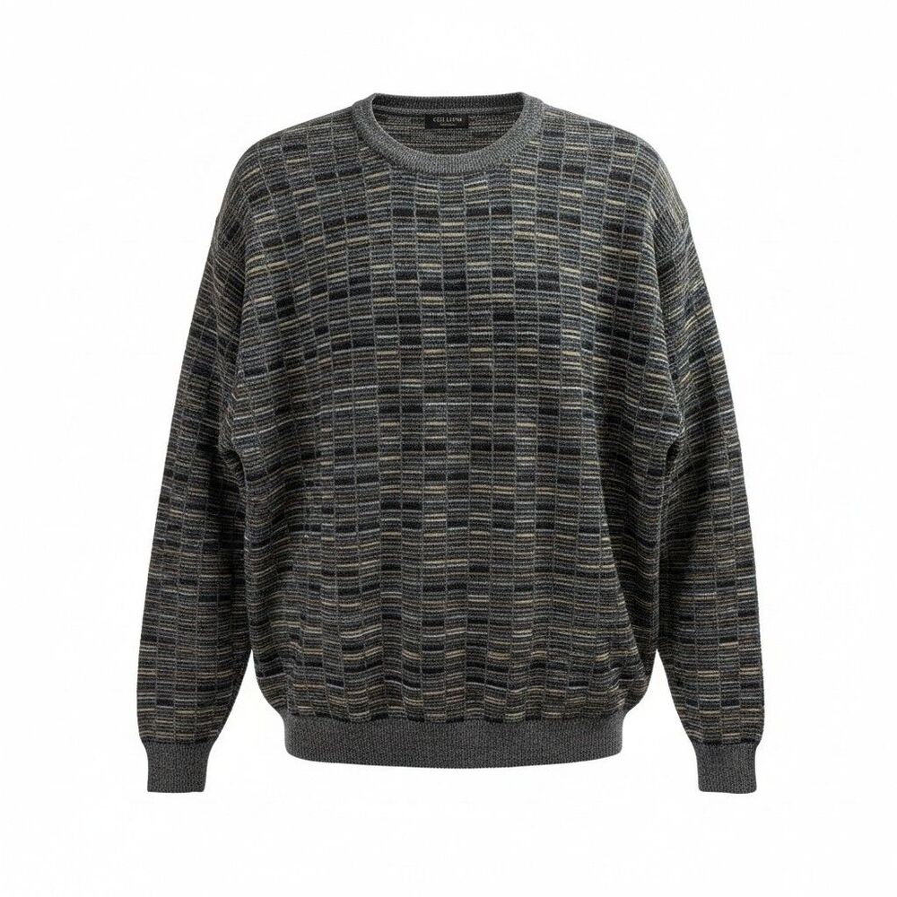 Cellinni Men's Crewneck Sweater Vintage 90s Geometric Cosby Style 2XL Retro Papa